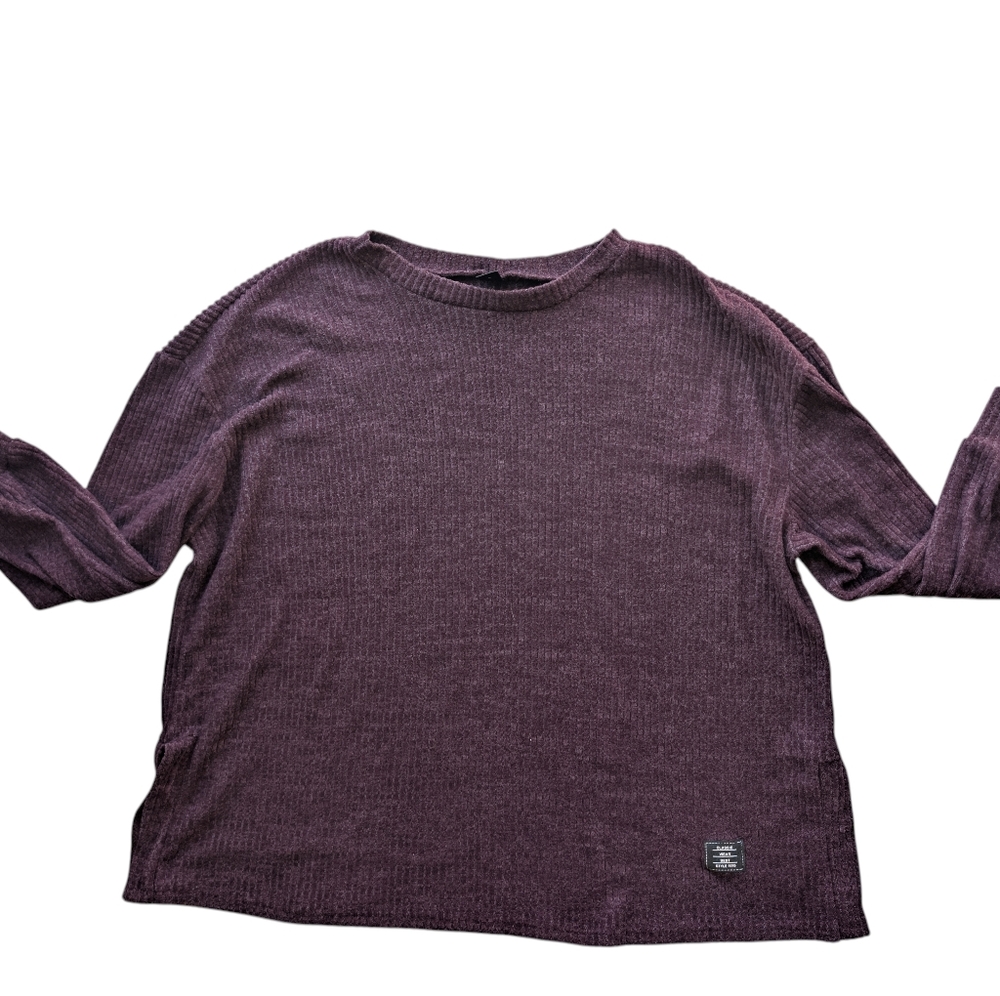 SHEIN Curve 2X Deep Plum Waffle Knit Sweater Oversized Crew Neck
